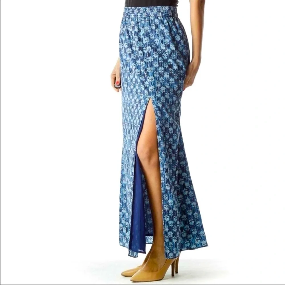 MICHAEL‎ Michael Kors | Floral Maxi Skirt with Slit in Heritage Blue M